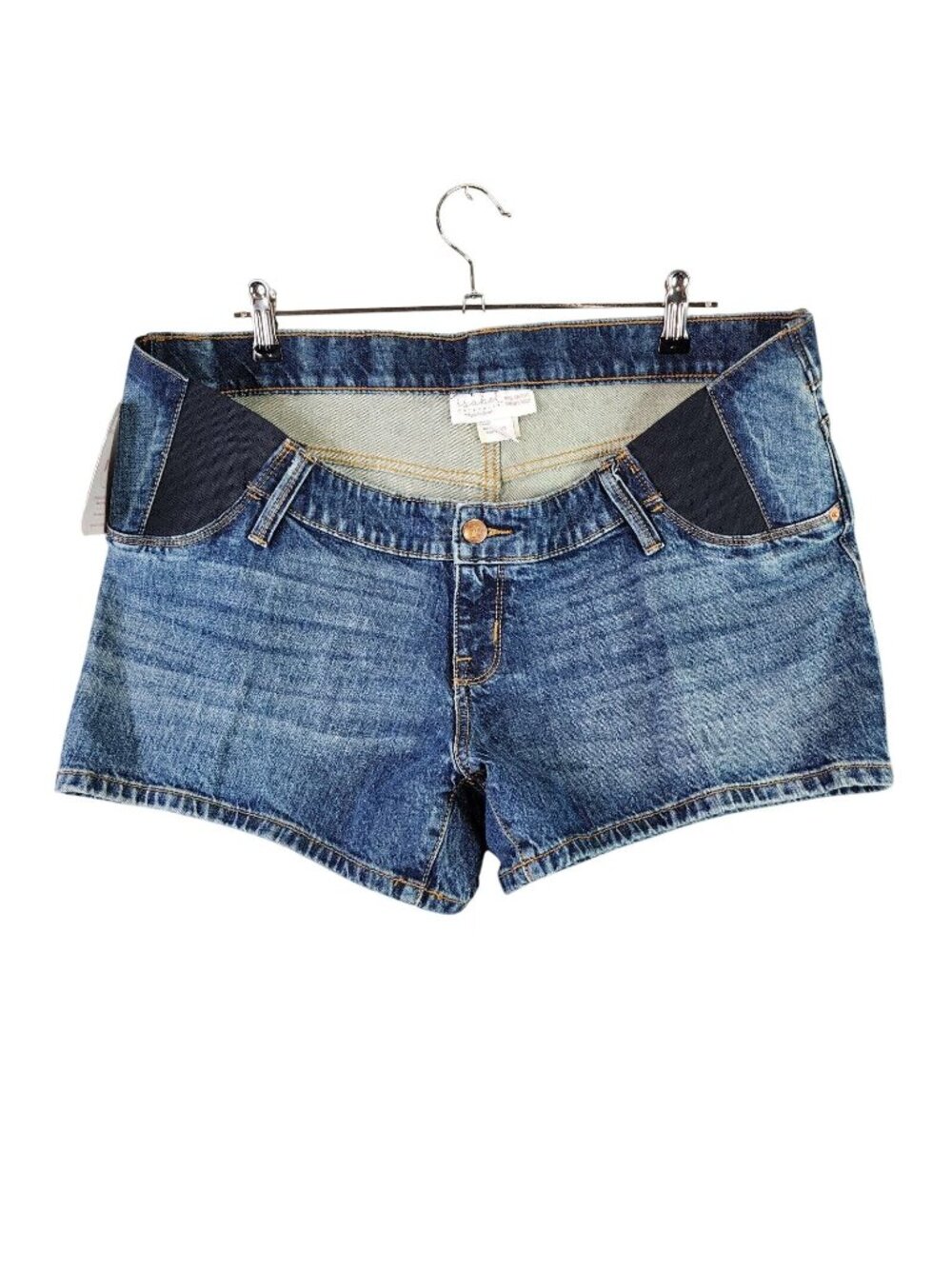 Womens Isabel Maternity Blue Denim Midi Shorts 4” inseam Side Panel Size 10